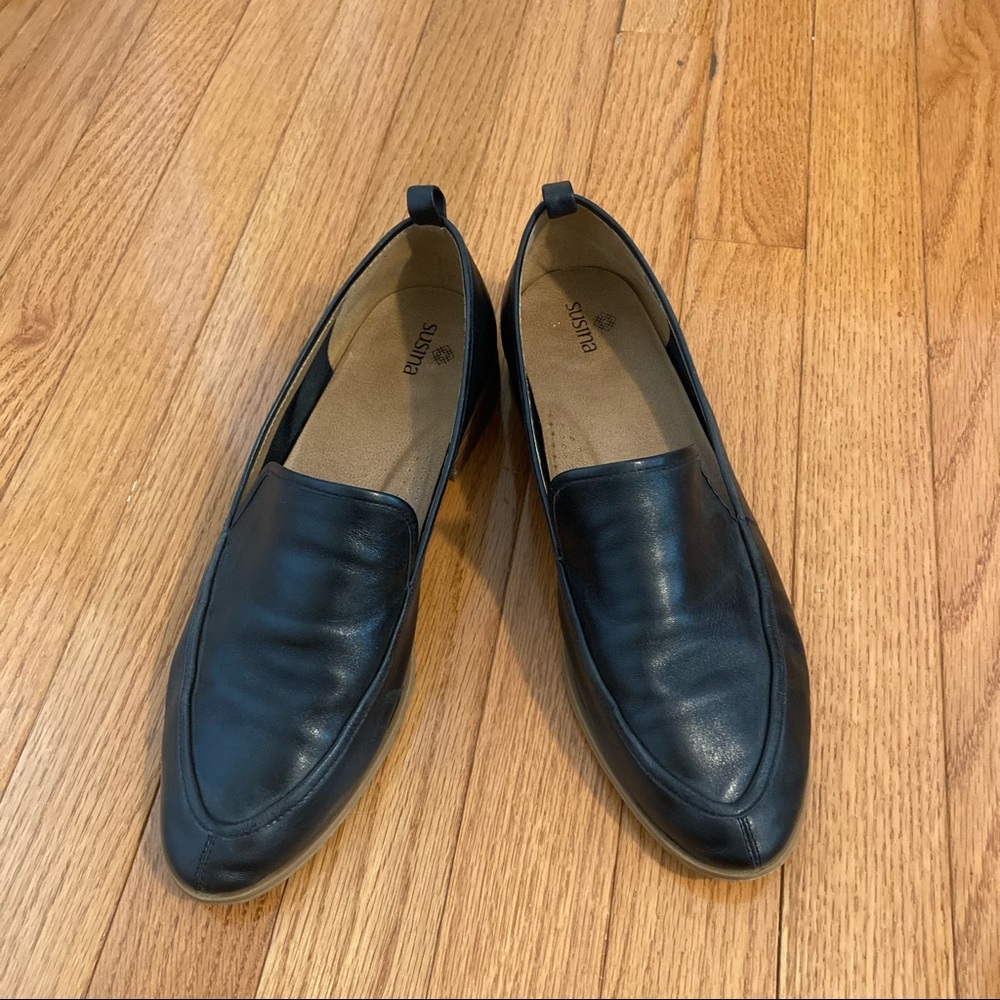 Almond toe leather slip on loafers